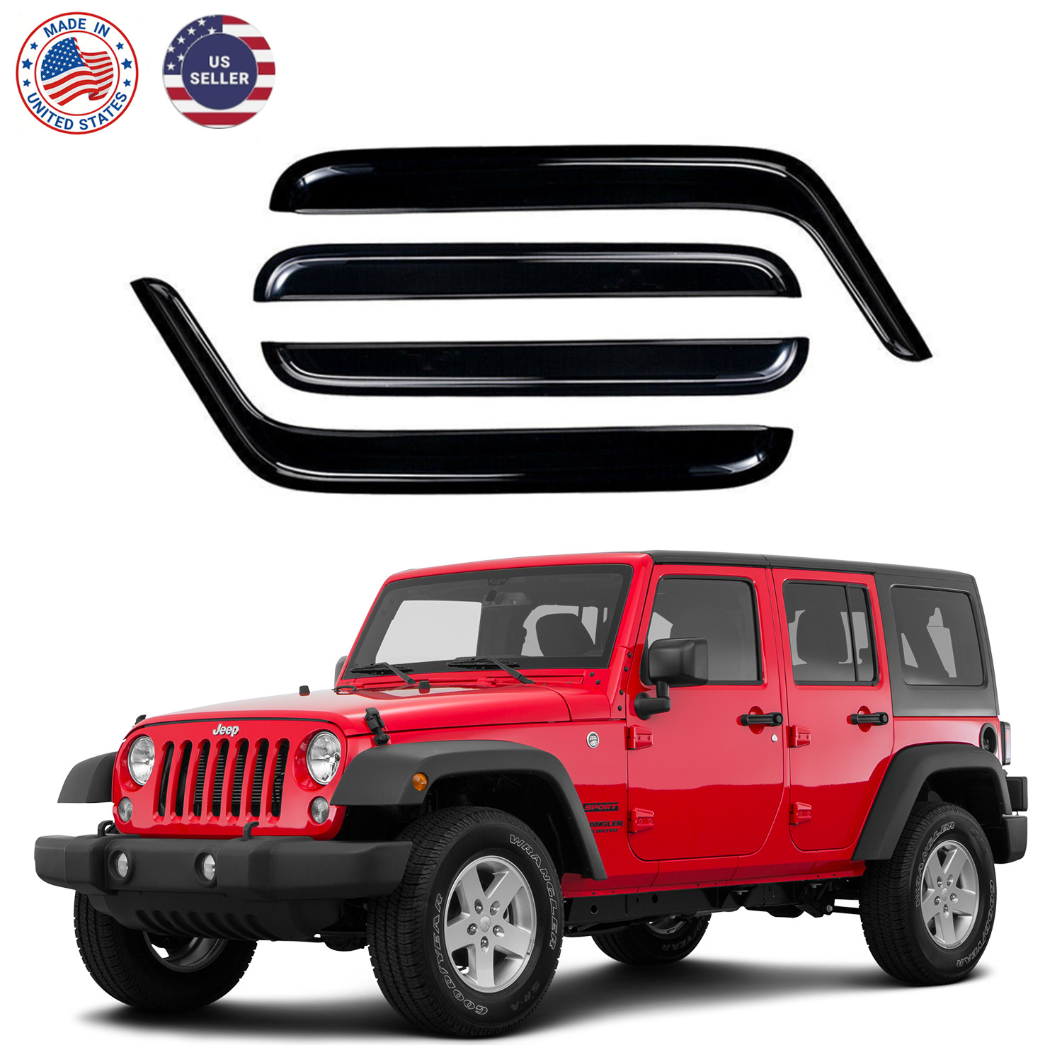 4X For Jeep Wrangler JK Unlimited 2007-2017 Window Visors Rain Guards Deflectors