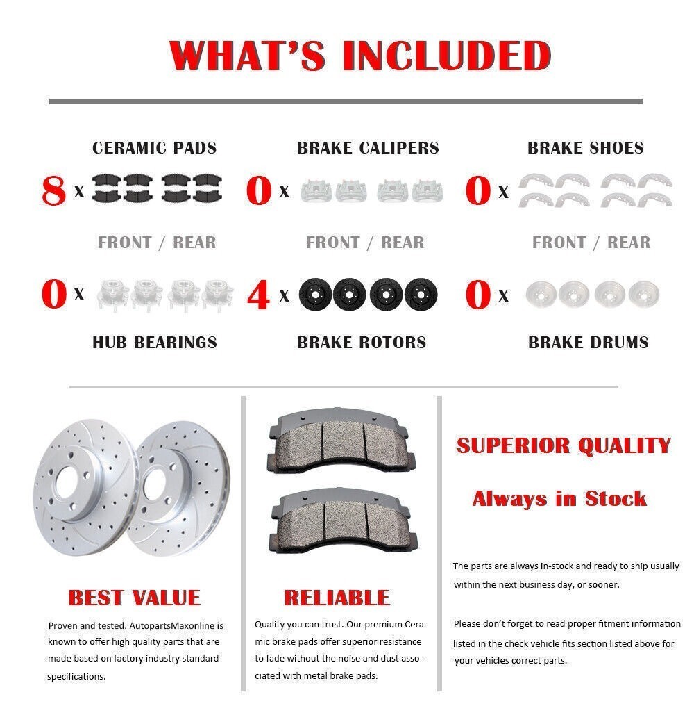 13.00″ Front Rear Rotors Brakes Pads Fit for 11-18 Dodge Durango Grand Cherokee