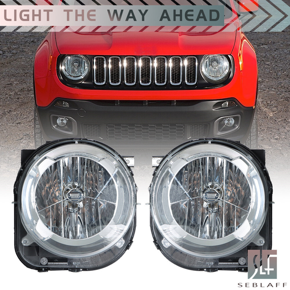 Left & Right Headlights Fit For 2015-2018 Jeep Renegade Projector DRL Headlamps