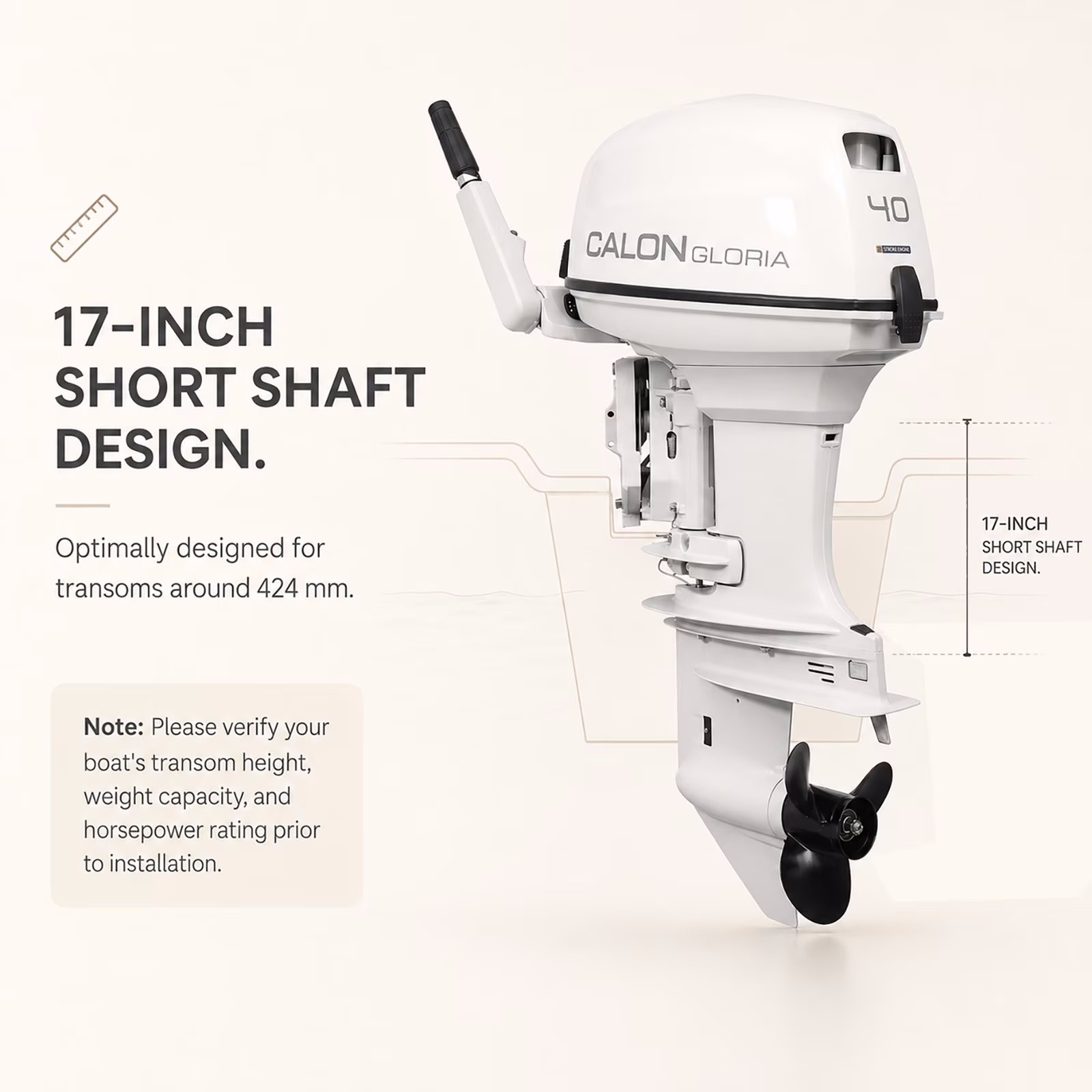 CALON T40BS 40HP 2-Stroke 17″ Short Shaft Tiller Manual Start FNR 24L Fuel Tank