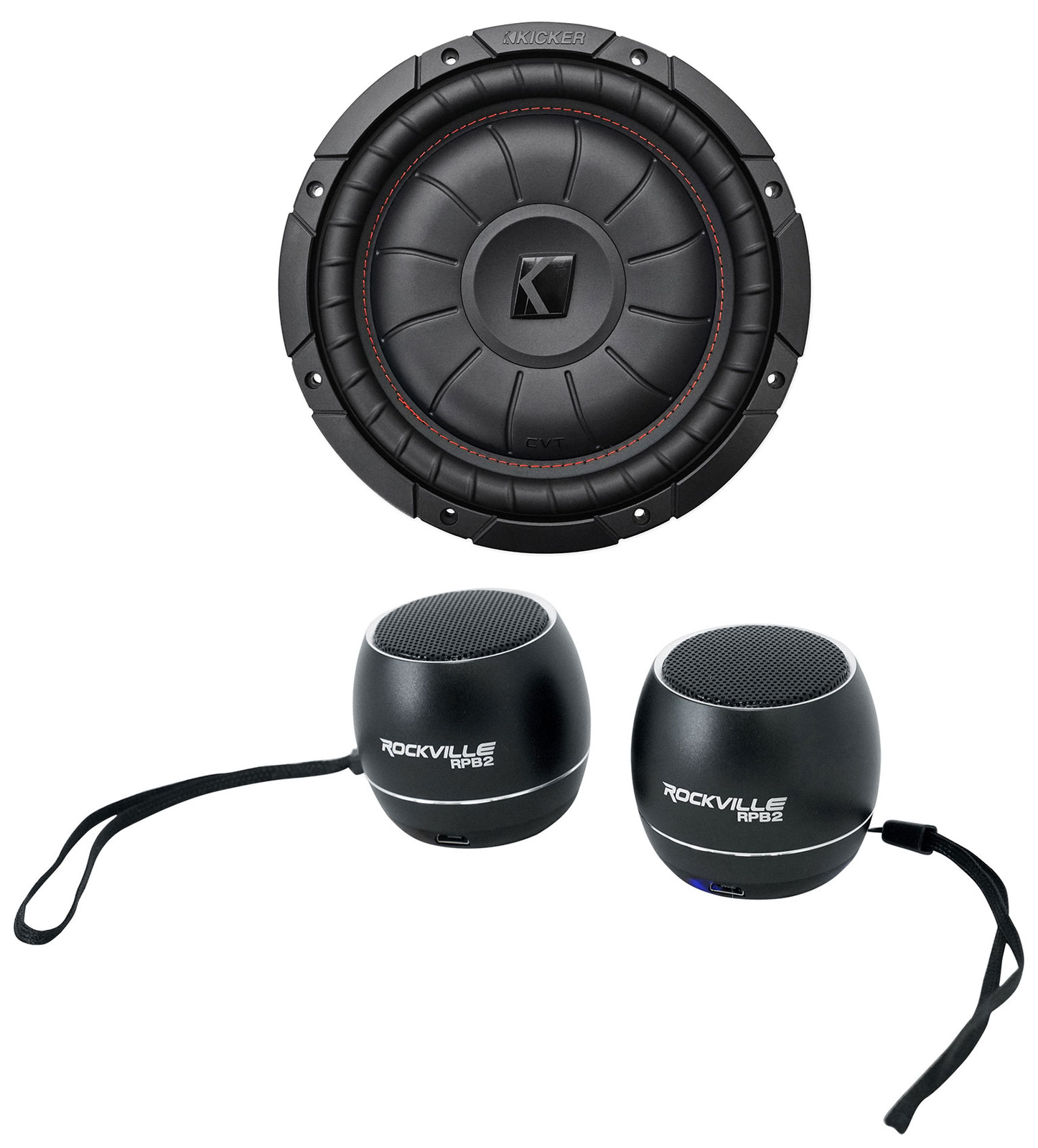 Kicker 43CVT102 COMPVT 10″ 800w Slim Shallow Subwoofer+Free Bluetooth Speakers