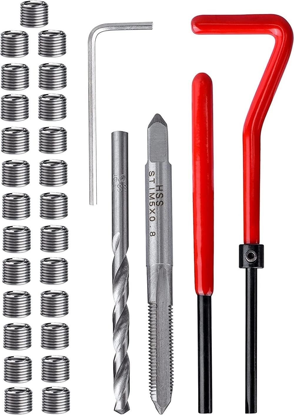 30PCS M5 Thread Repair Kit M5 x 0.8mm Helicoil Insertion Tool Thread Restorin