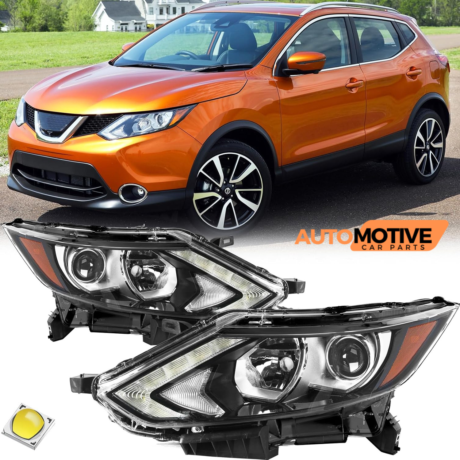 For 2017-2019 Nissan Rogue Sport Halogen W/LED DRL Headlight Headlamp Left+Right