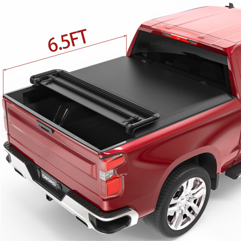 OEDRO 6.5FT 4-FOLD Truck Bed Tonneau Cover For 2015-2024 Ford F-150 W/ Light