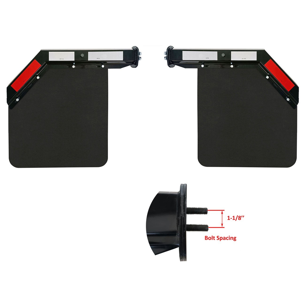 Semi Truck 1-1/8″ Angled Spring Loaded Mud Flap Hanger with 24″x24″ mud flaps
