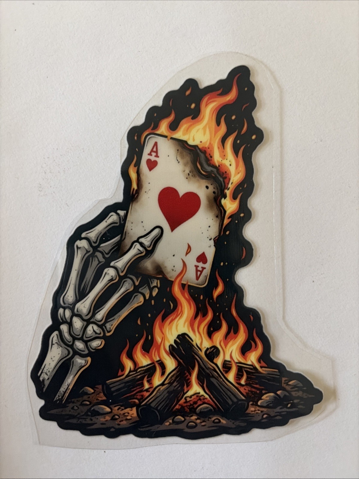 Morale Decal Ace Of Hearts Skeleton Hand Fire. Waterproof, UV Resistant