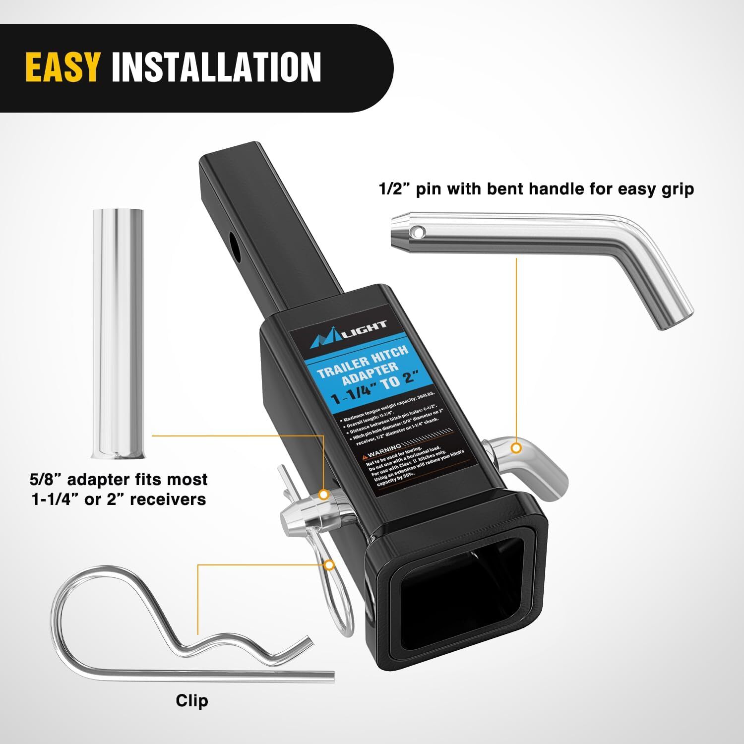 Nilight Trailer Dual Hitch Extender for 2 Inch Receiver with 2 Inch 6 Inch Rise