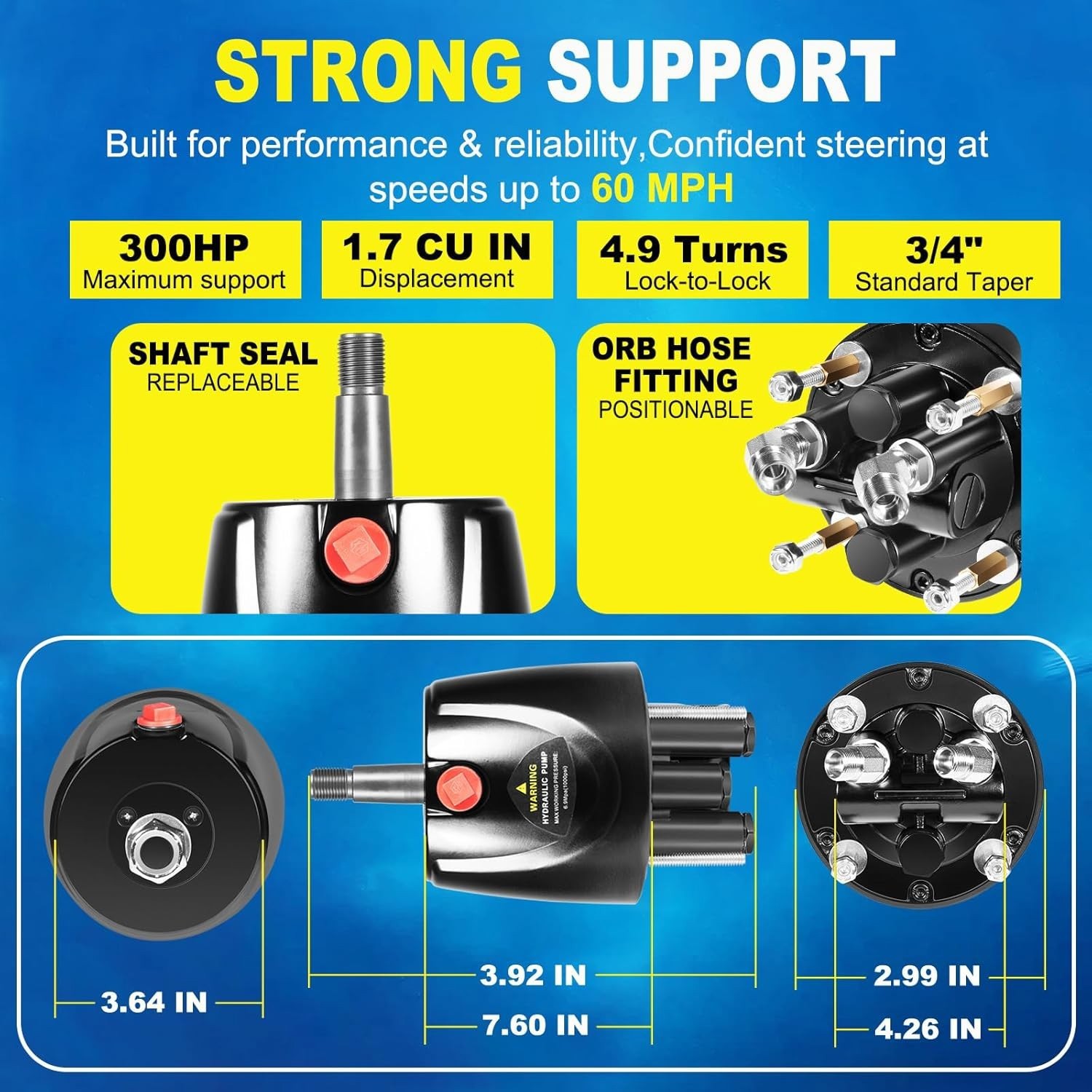 HH5271-3 Hydraulic Helm Pump 1.7 cu in Front Mount Fit Seastar Boat up to 300HP