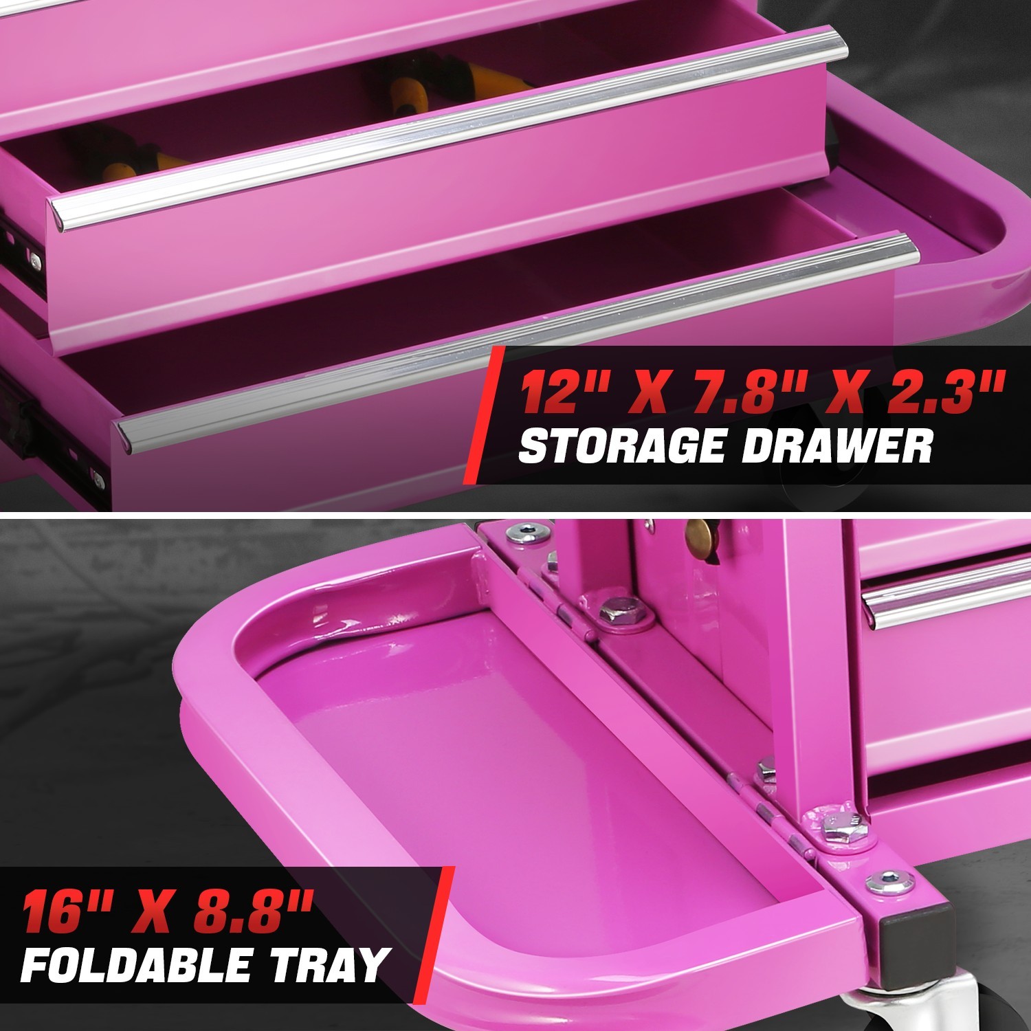 350lbs Capacity Adjustable 2-IN-1 Purple 3 Drawer Rolling Mechanics Tool Seat