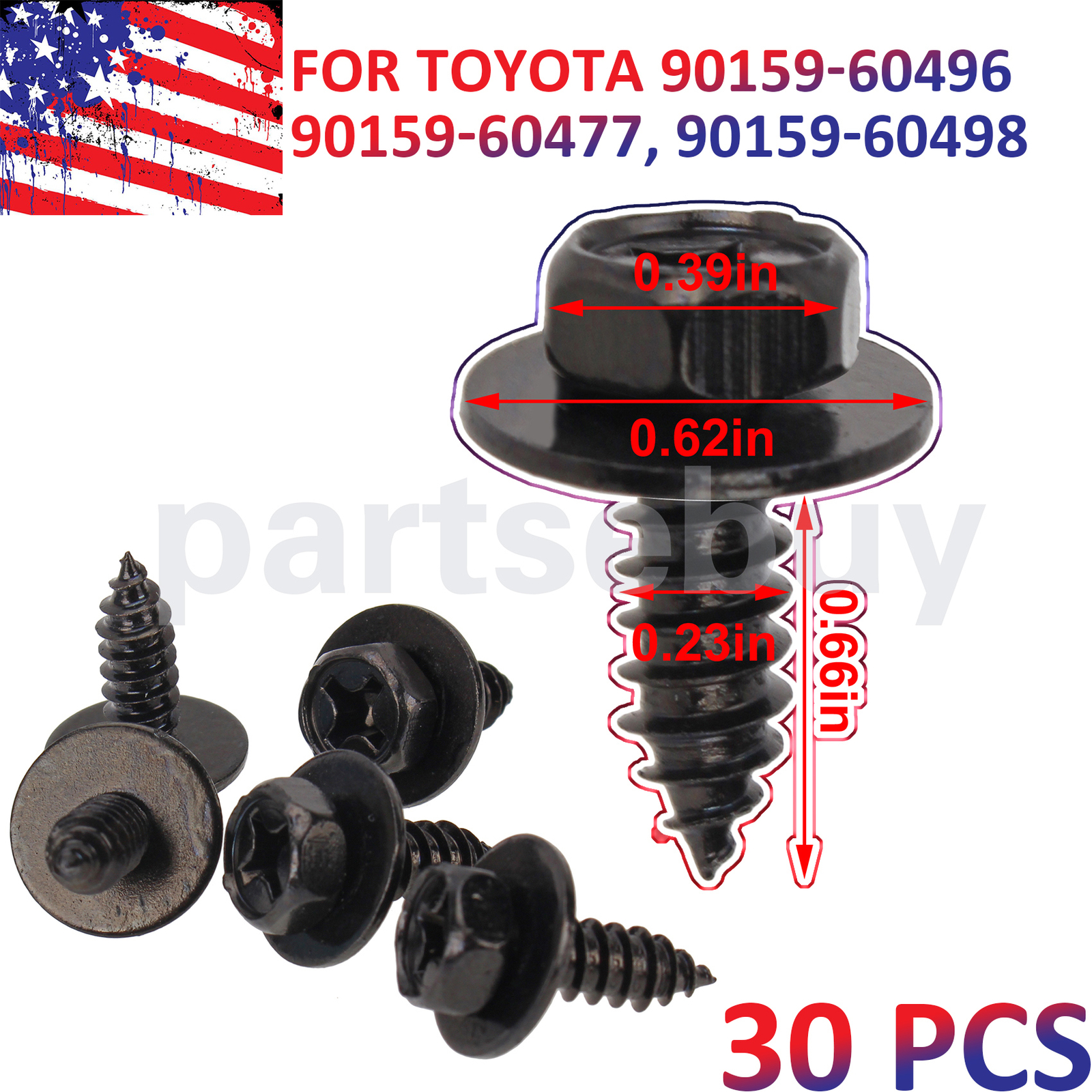 30pcs Hex Head Screw with Washer Black 90159-60498 for Toyota