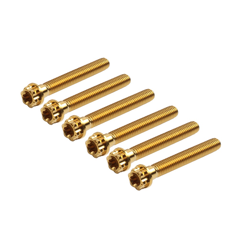 6pcs Titanium Bolts Torx Head Flange Screws M8x50mm Gold For Motorcycle Bike