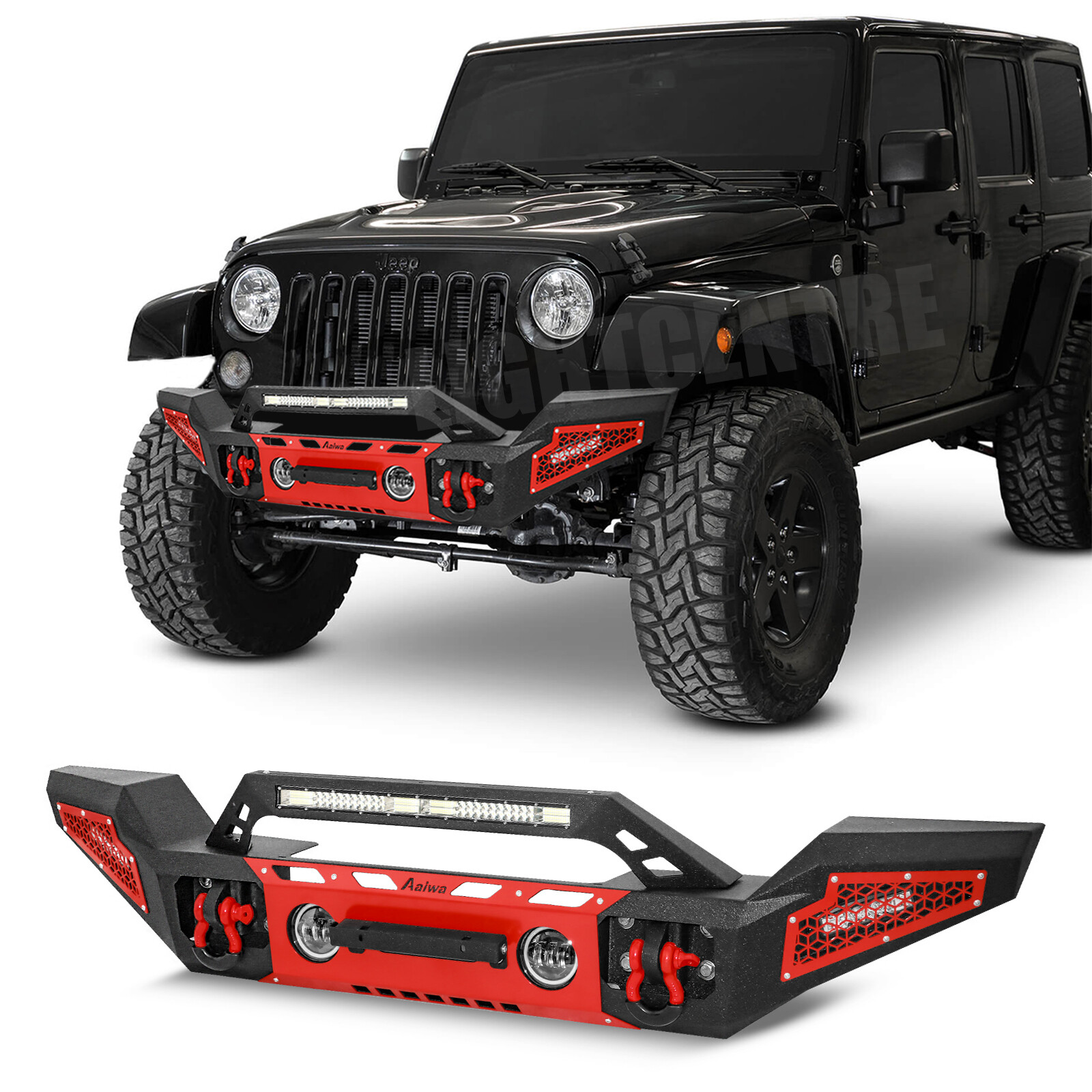 Aaiwa For 2007-2024 Jeep Wrangler JK/JL Steel Front Bumper with 5 x LED Lights