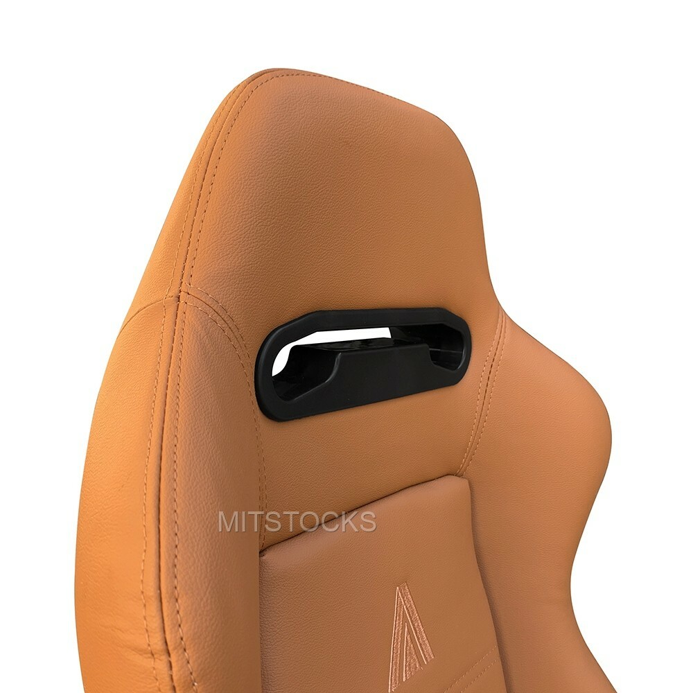 2 X TANAKA TAN PVC LEATHER RACING SEATS RECLINABLE + SLIDERS FITS FOR PONTIAC