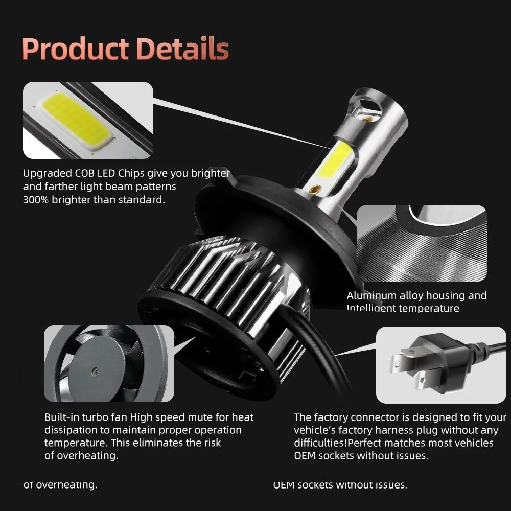 For Ford E-150 E-250 E-350 Econoline Pair 5×7 7×6″ LED High Low Beam Headlights