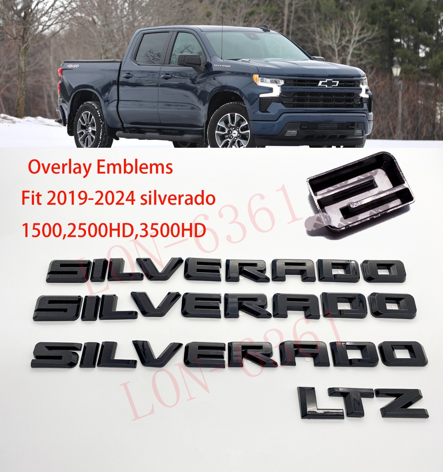 Gloss Black Overlay Emblem Fit 2019-2024 Chevrolet Silverado 1500 LTZ