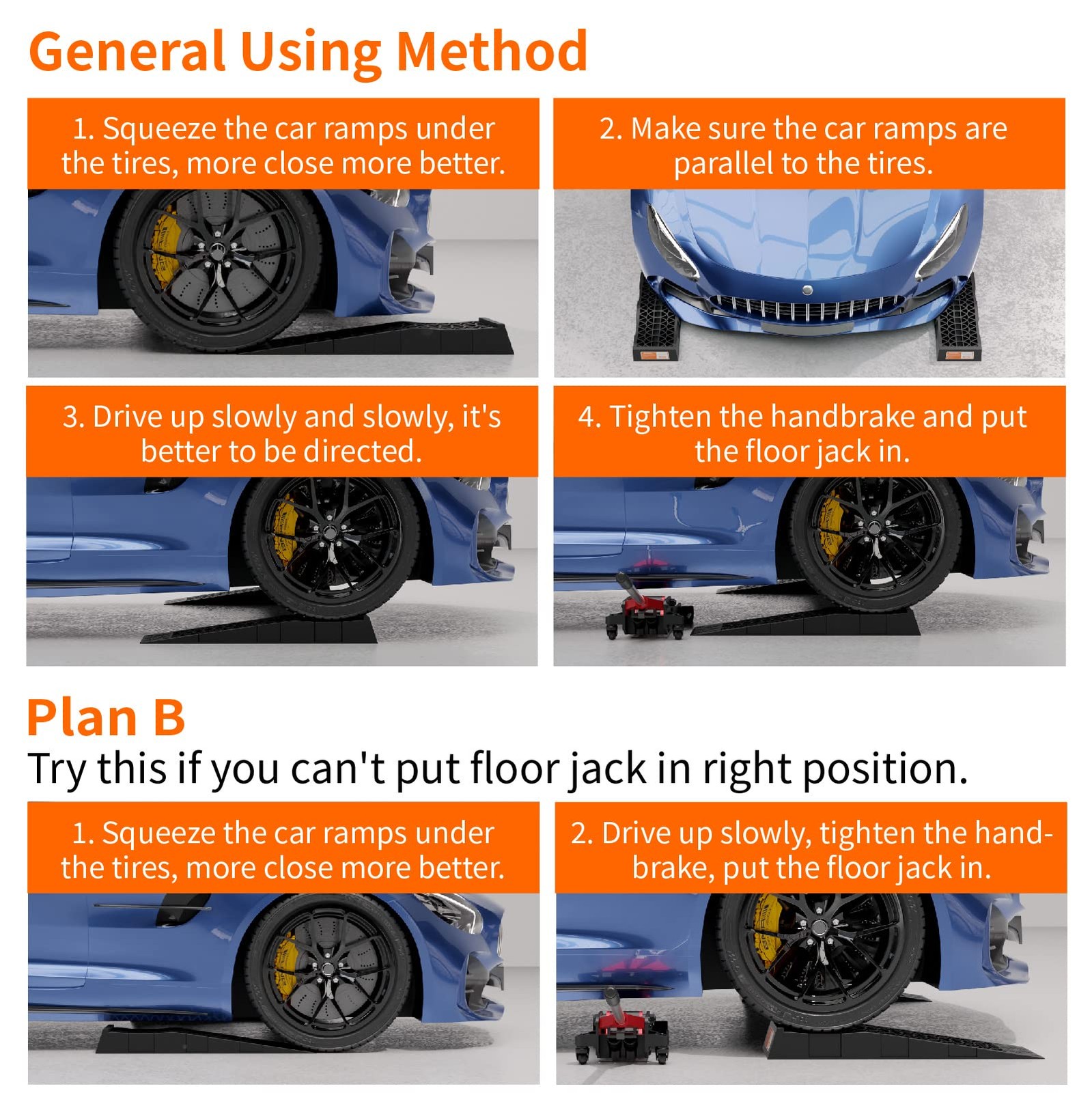 Low Profile Car Service Ramp with Anti-Slip Blocks Oil Changes& Maintenance 2…