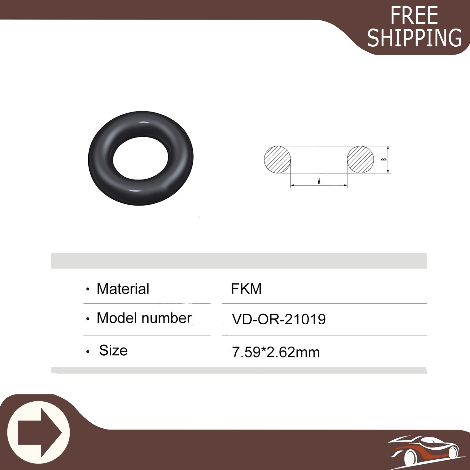 50 pcs O-ring for Fuel Injector Repair Kit Size 7.59×2.62mm
