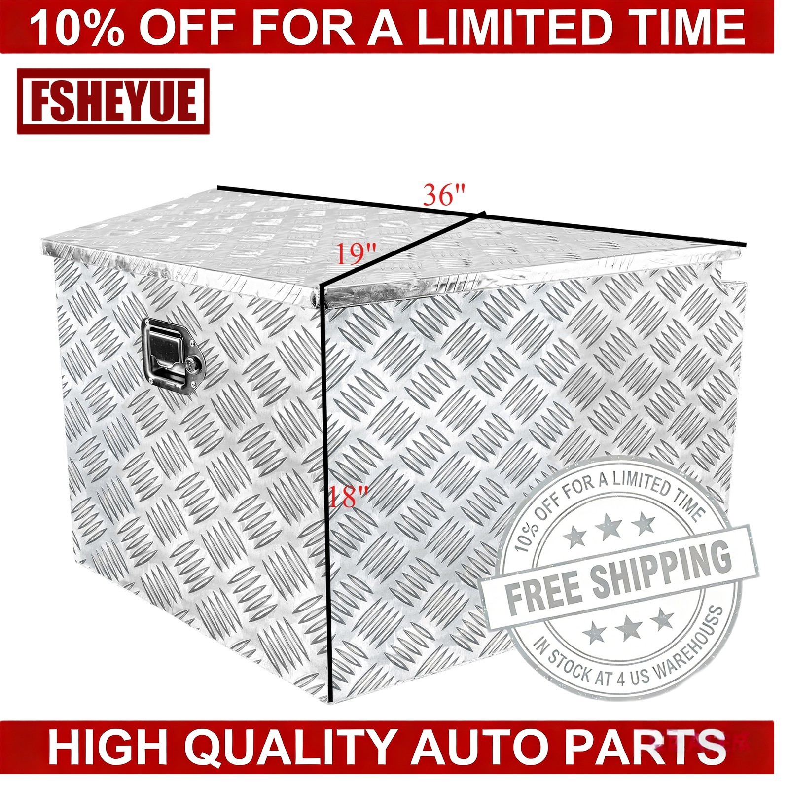 36″ x 19″ x 18″ Aluminum Trailer Tongue Storage Tool Box for Truck Pickup RV ATV