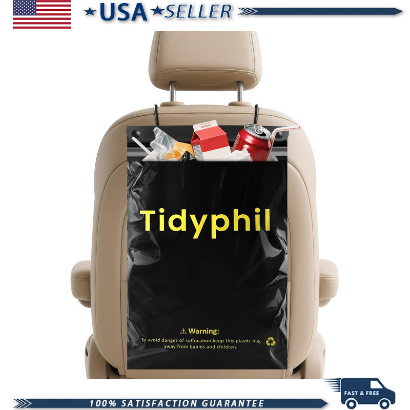 50 PCS 2 Gallon Car Trash Bags Hanging, Black Leak-proof Odor Seal, Headrest Mou
