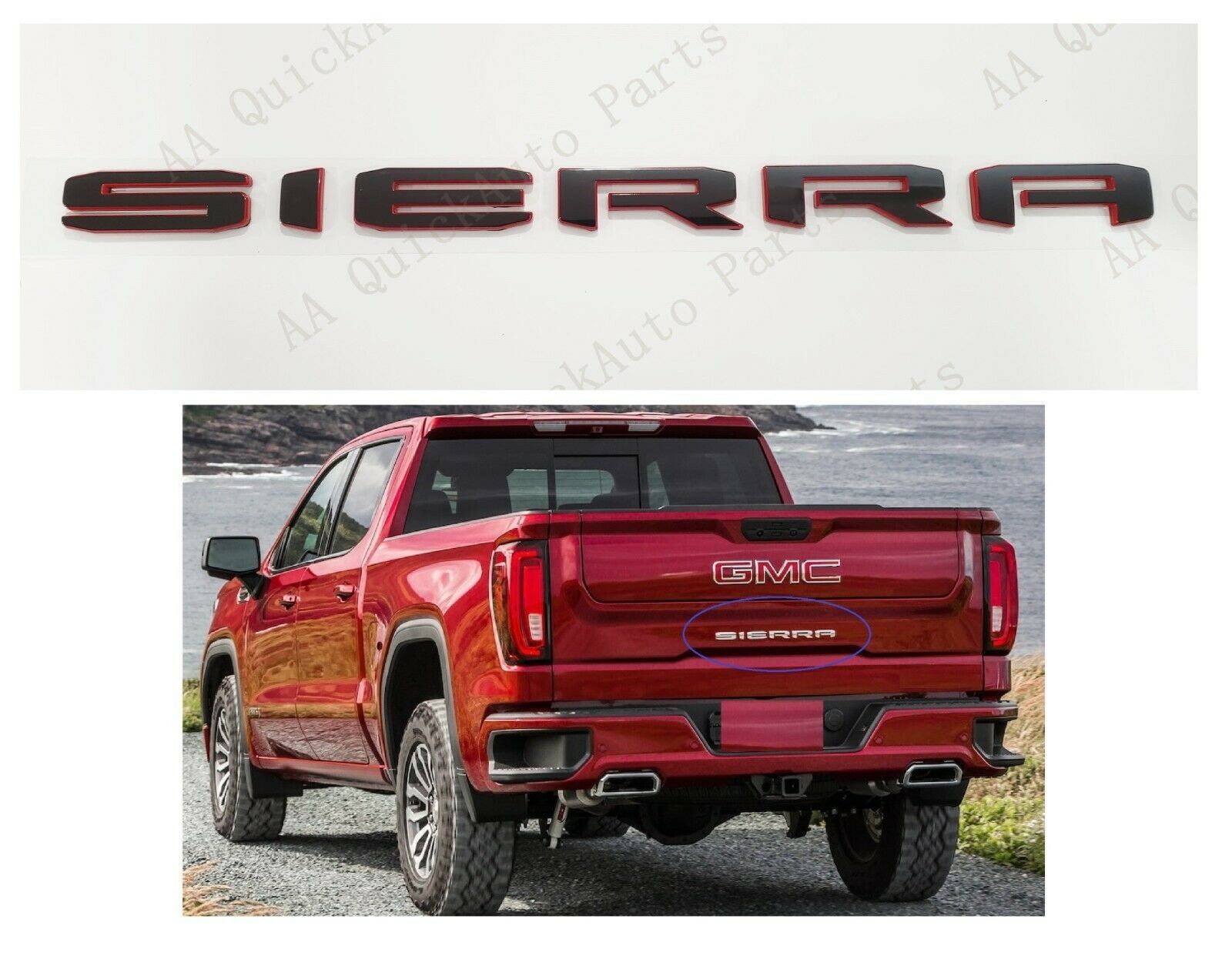 Fits 2019-2026 Sierra 1500 Rear Tailgate Door Emblem Nameplate Black Red 1Pc