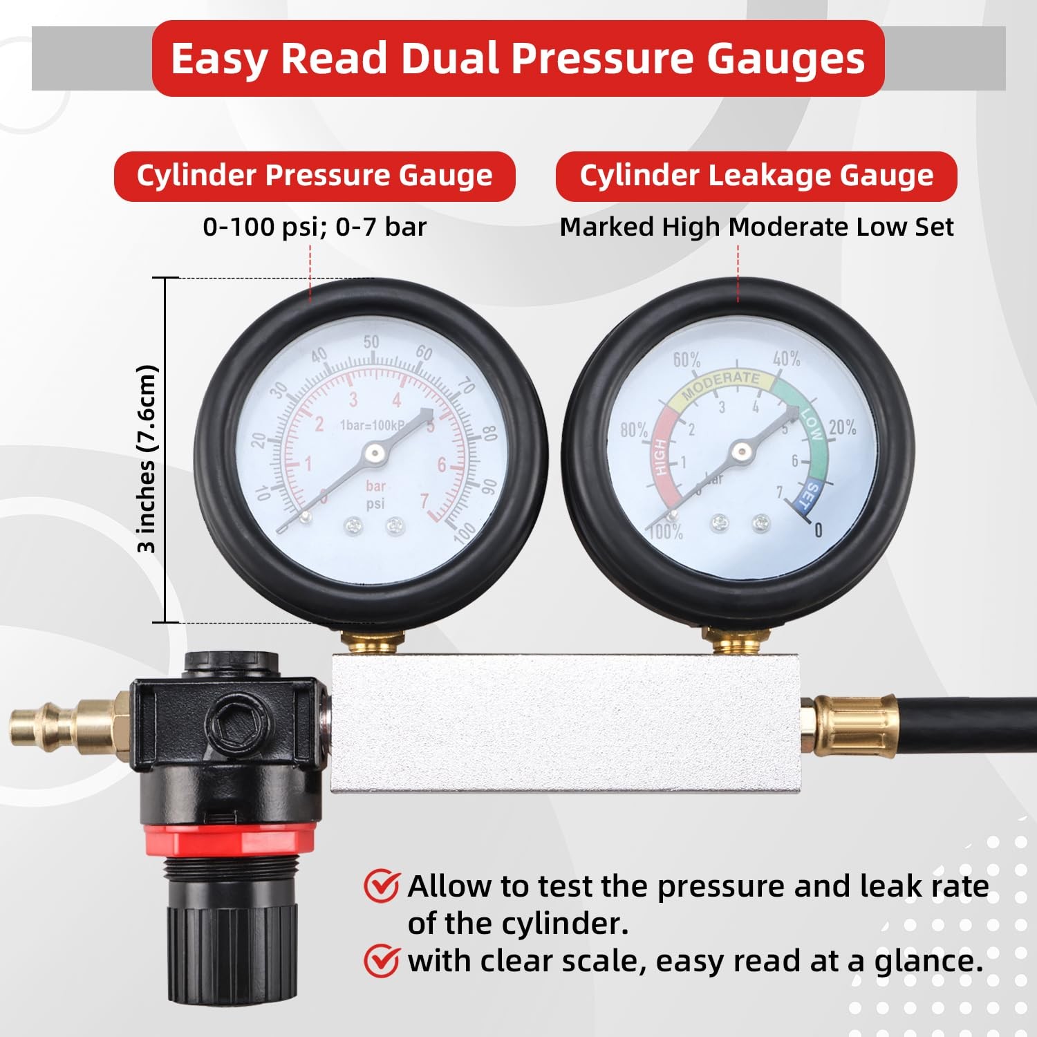 Cylinder Leak Down Tester Petrol Engine Compression Leakage Detector Tool Kit