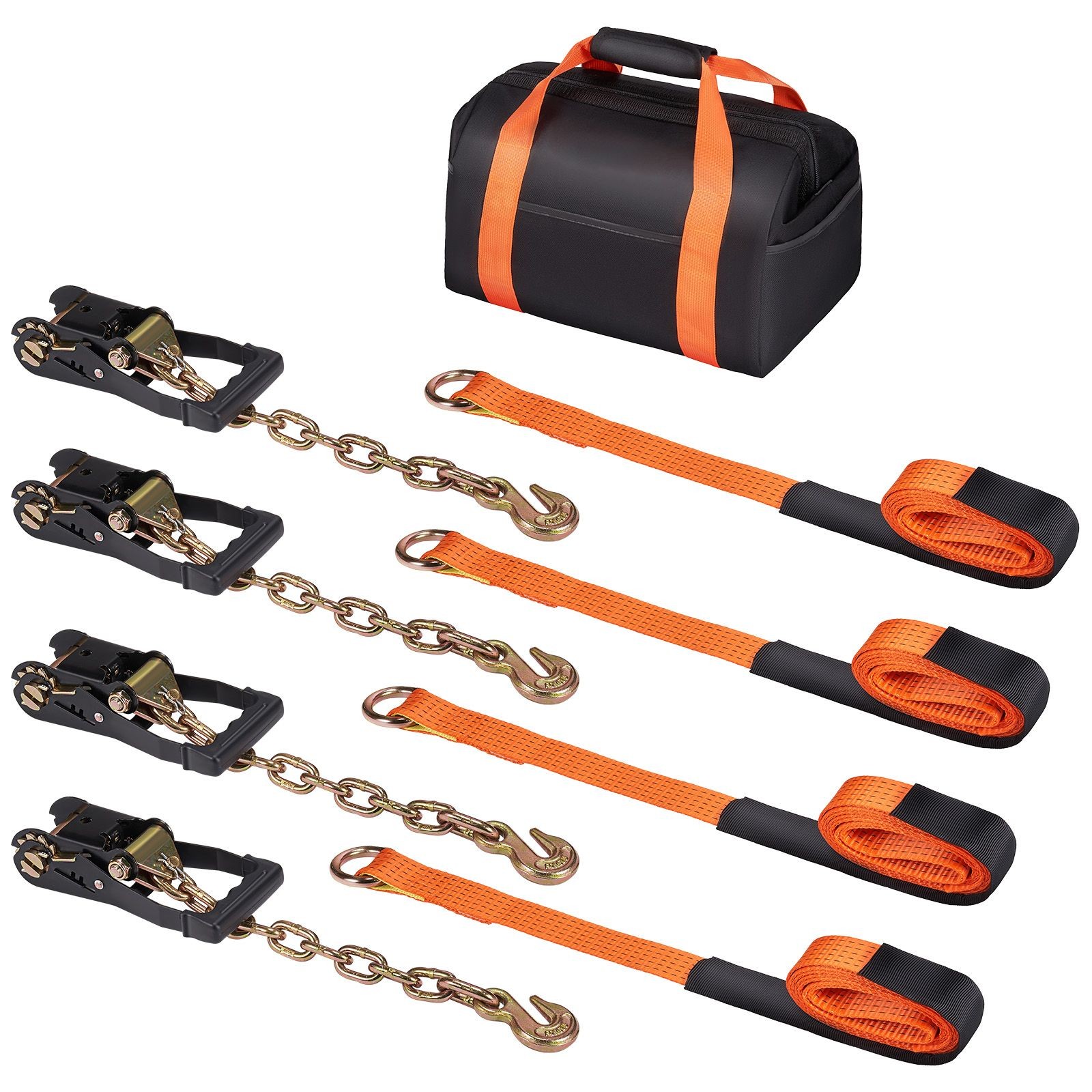 Polyester Lashing Straps 4pc Ratchet Tie Down with Steel Hooks 120in