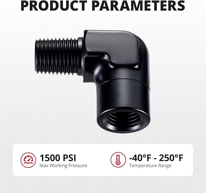 1/4 NPT Female to Male 90 Degree Elbow Fitting Adapter Aluminum Black
