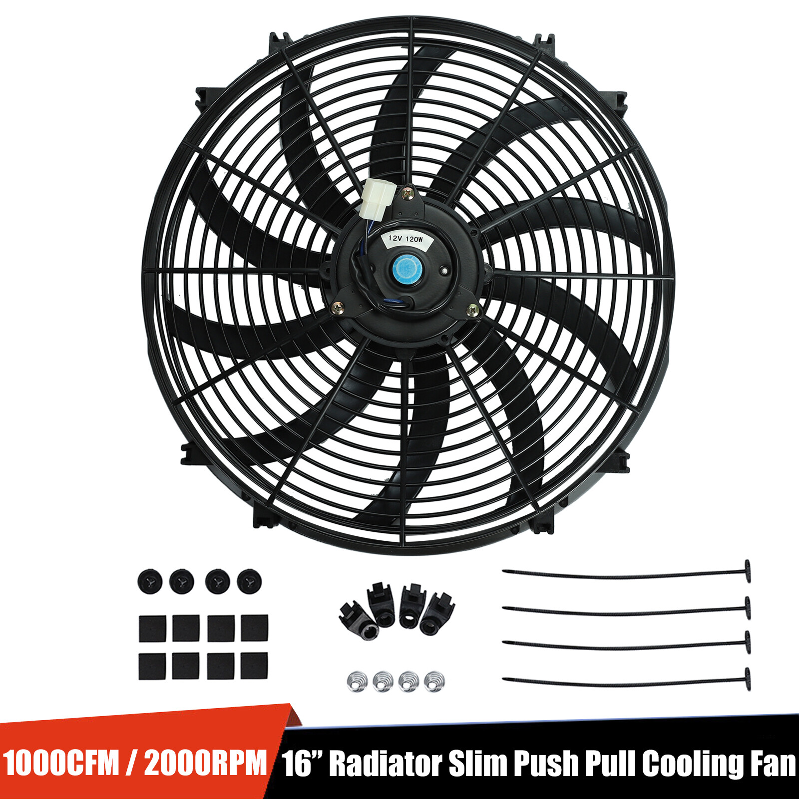 16″ Universal Electric Radiator Slim Push Pull Cooling Fan 12V 120W Mount Kit