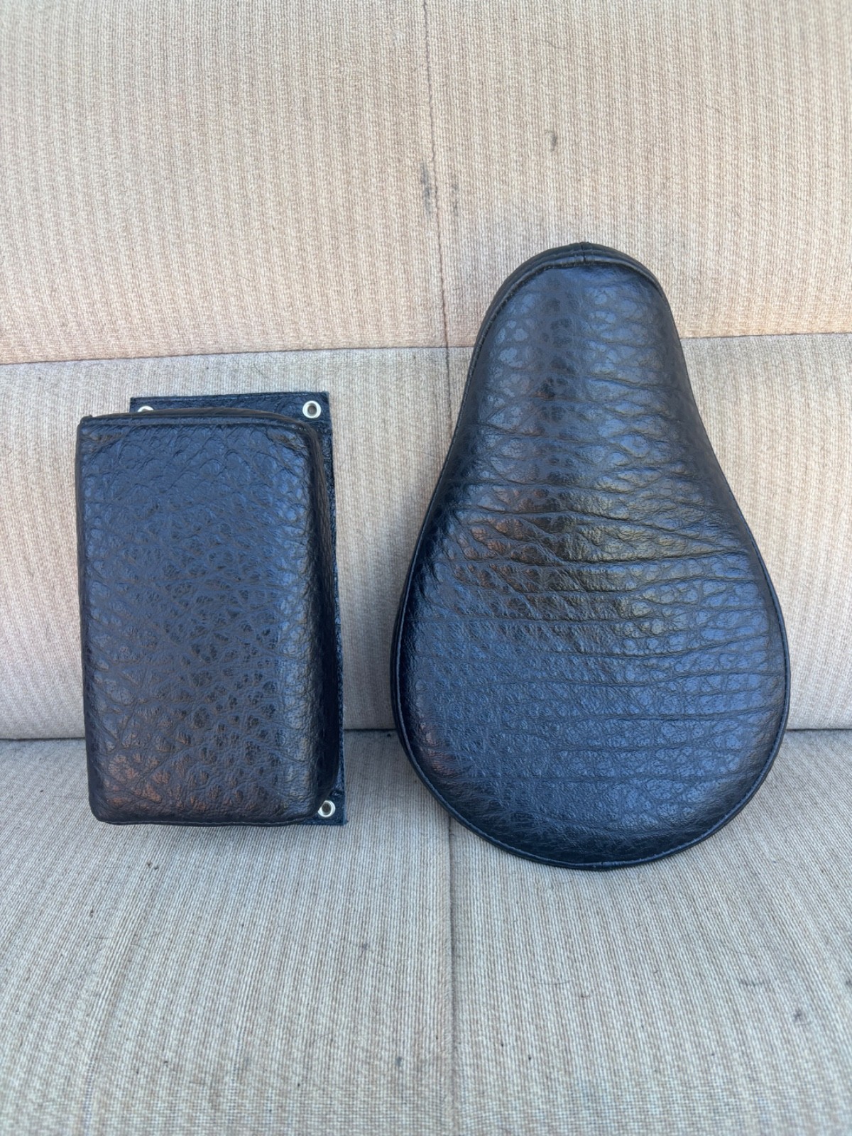 Bates Style Leather Solo Seat with Pillion P Pad Vintage Chopper Harley