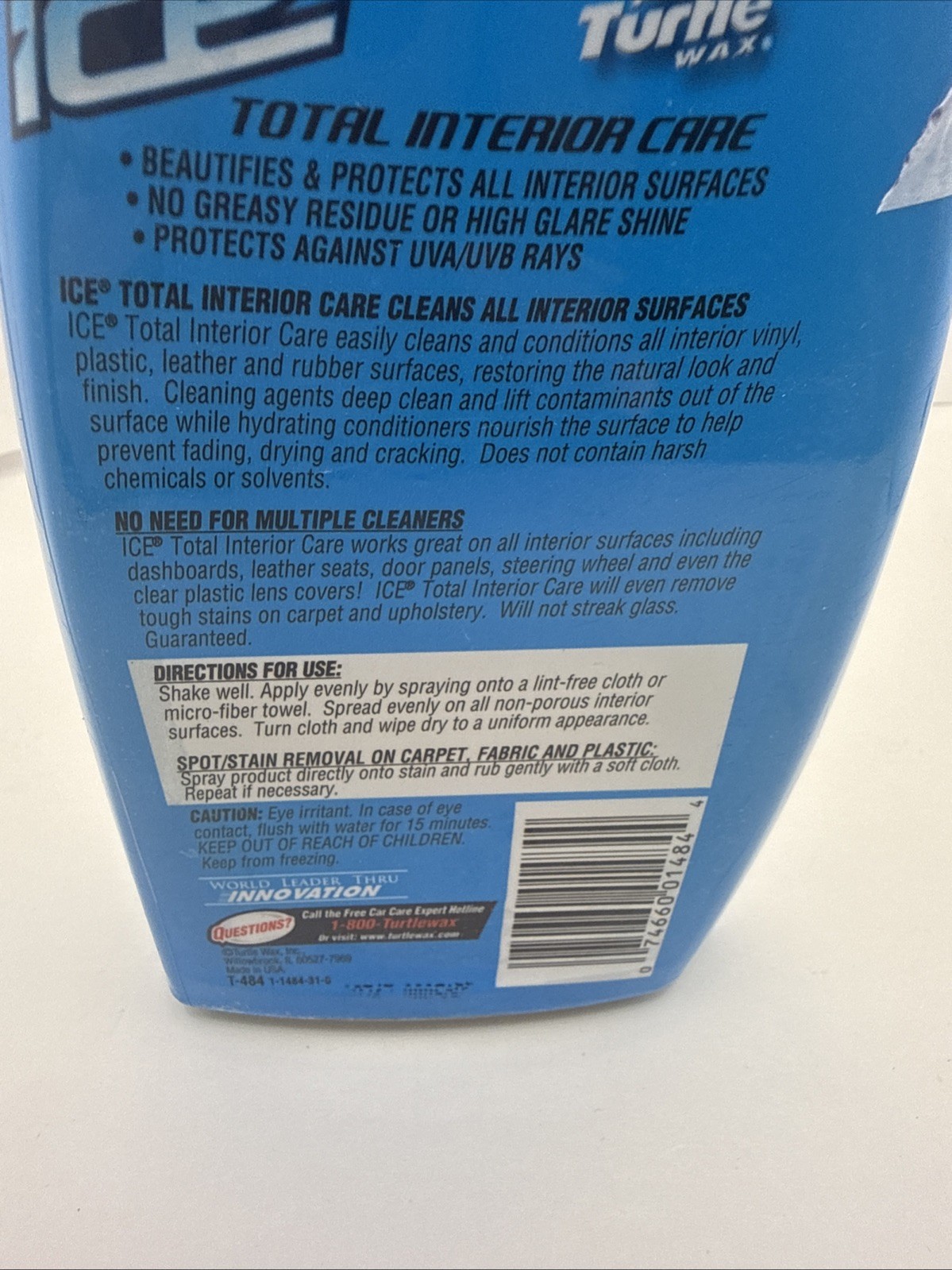 USED Turtle Wax Ice Total Interior Care 16 Oz – Including Bottle Weighs 15.1 Oz
