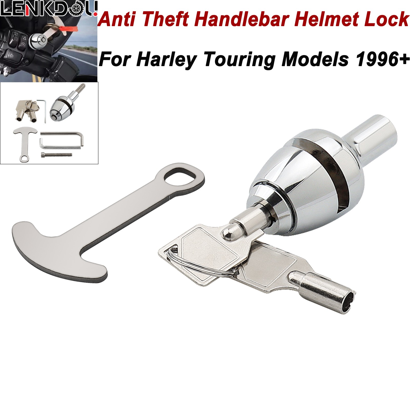 Motorcycle Anti Theft Cnc Aluminum Handlebar Helmet Lock For Harley Softail Dyna