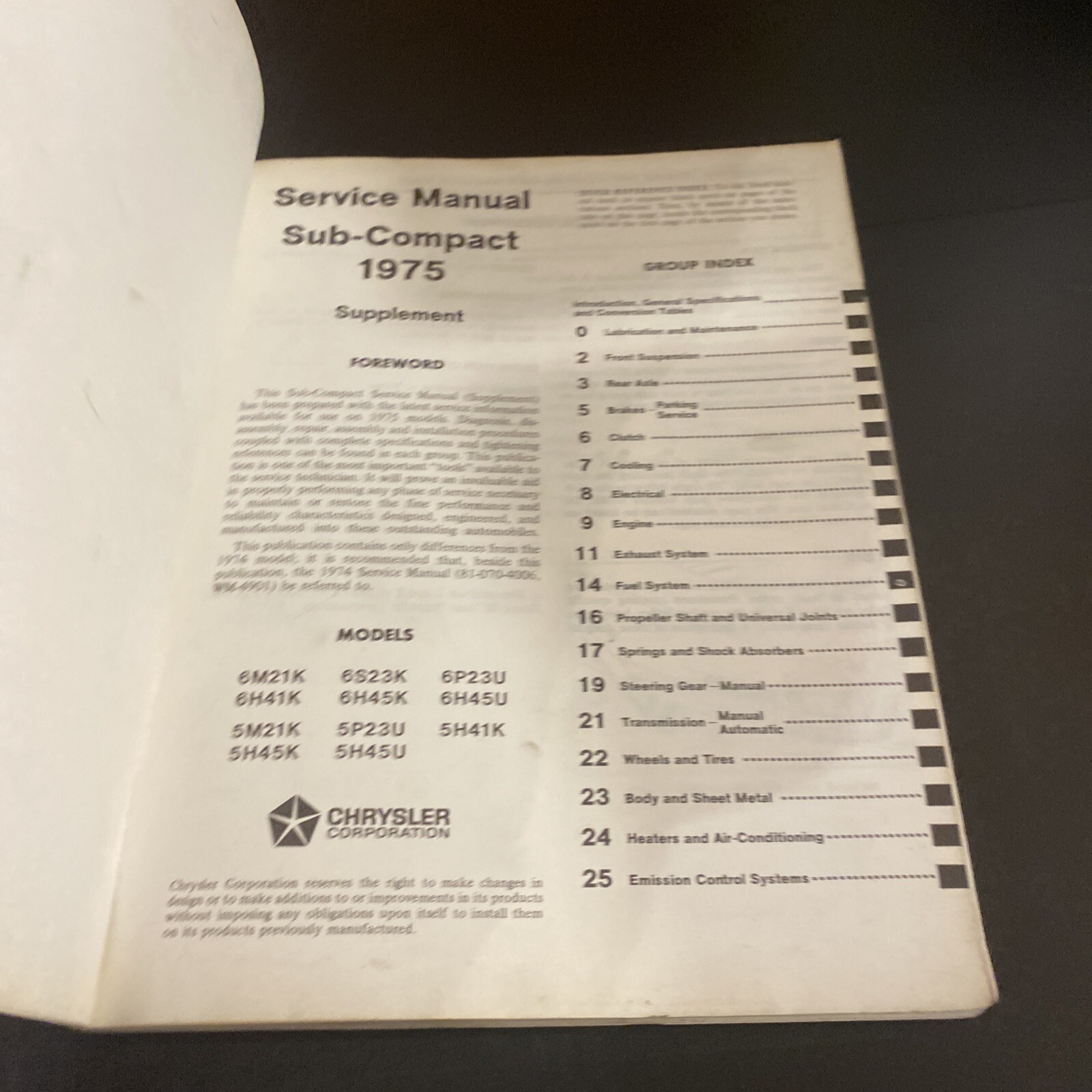 1975 DODGE COLT SERVICE SHOP REPAIR MANUAL SUPPLEMENT FACTORY ORIGINAL