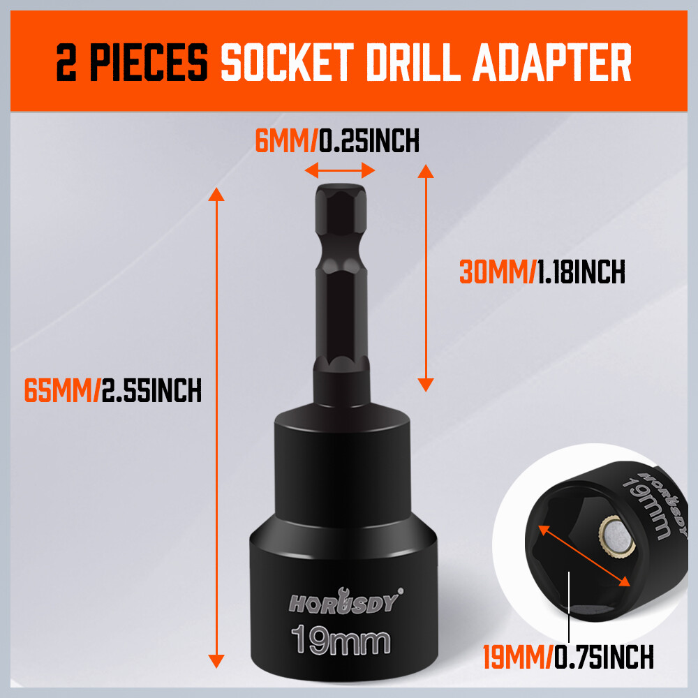 2PC RV Leveling Scissor Jack Socket Drill Adapter 3/4 19mm Magnet 1/4 Hex Shank