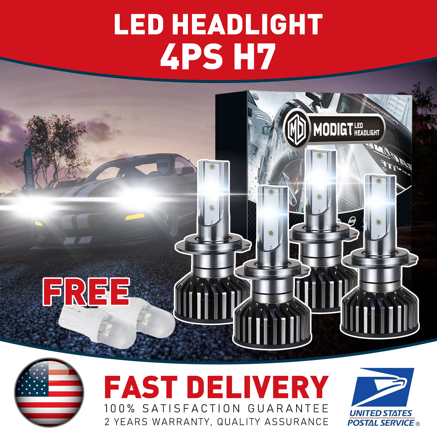 4X H7 LED Headlight Bulb Kit High Low Beam 200W 30000LM Super Bright 6000K White