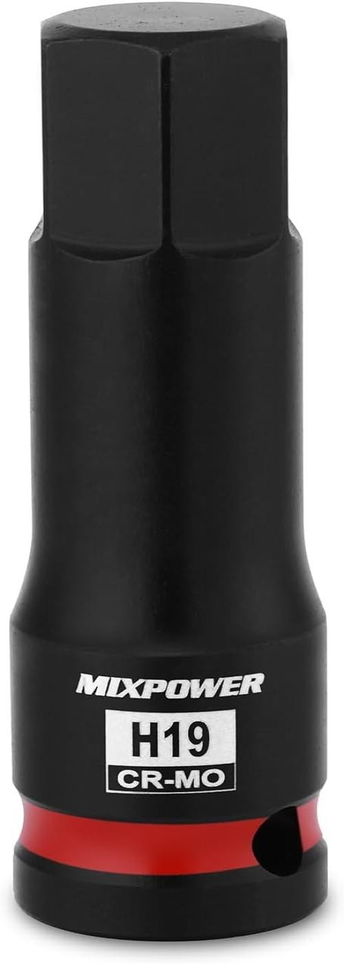 Mixpower 1/2″ Drive 19mm Hex Impact Bit Socket, Allen Bit Socket, Cr-mo Steel, M
