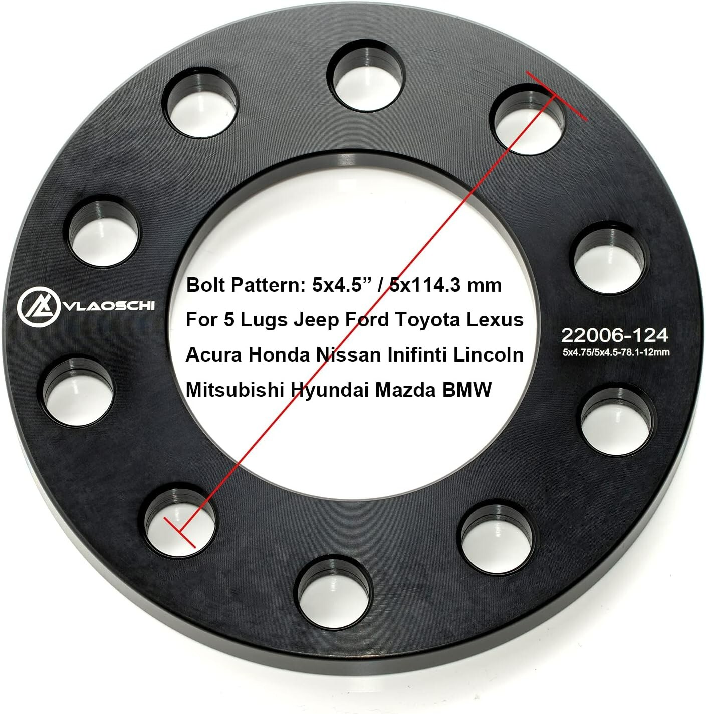 2pc 6mm 5×4.5 5×4.75 Wheel Spacers 1/4″ for Jeep Ford Honda Toyota Nissan Chevy