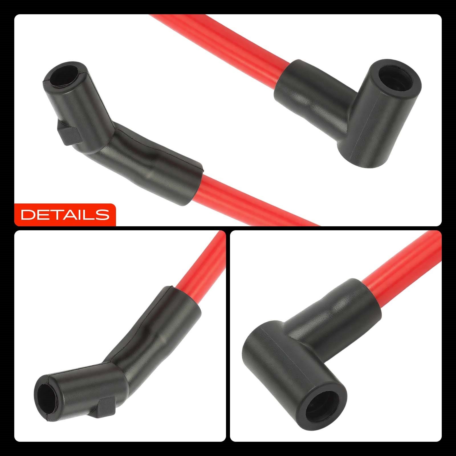 10Pcs Red Spark Plug Wire Set for Ford F-150 1979-1995 Mustang V8 5.0L 10.5mm