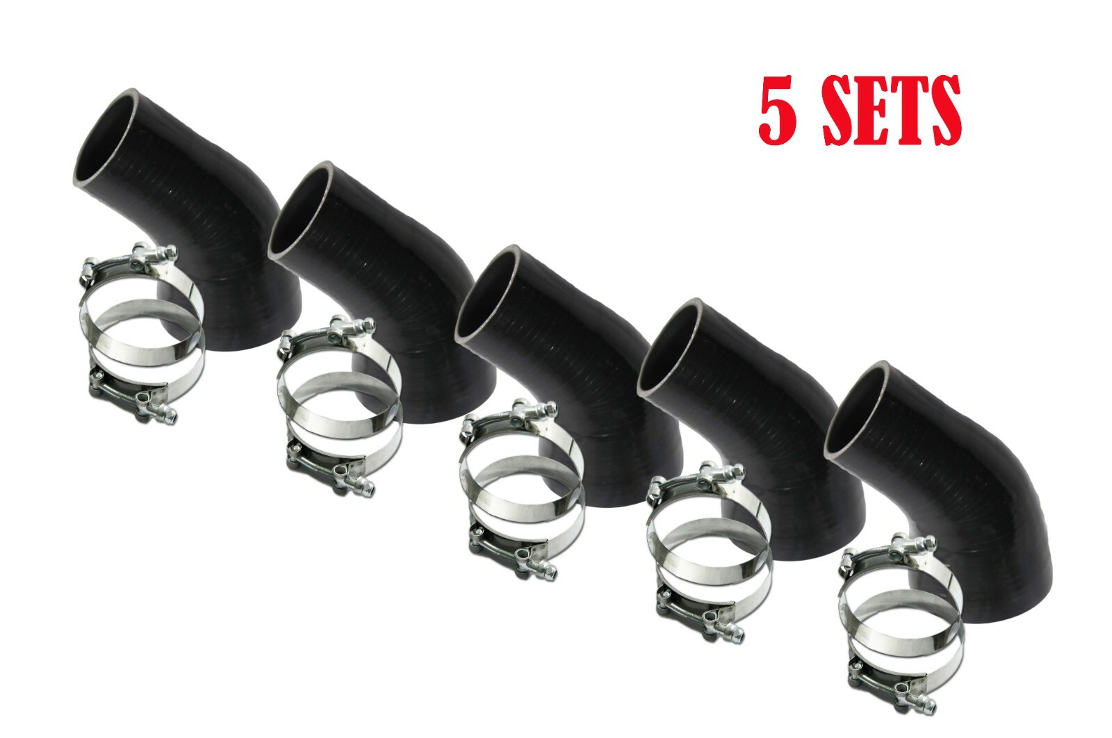 BLACK 5x 2″- 3″ Universal 45 Degree Elbow Silicone Hose Turbo Pipe+ SS Clamps