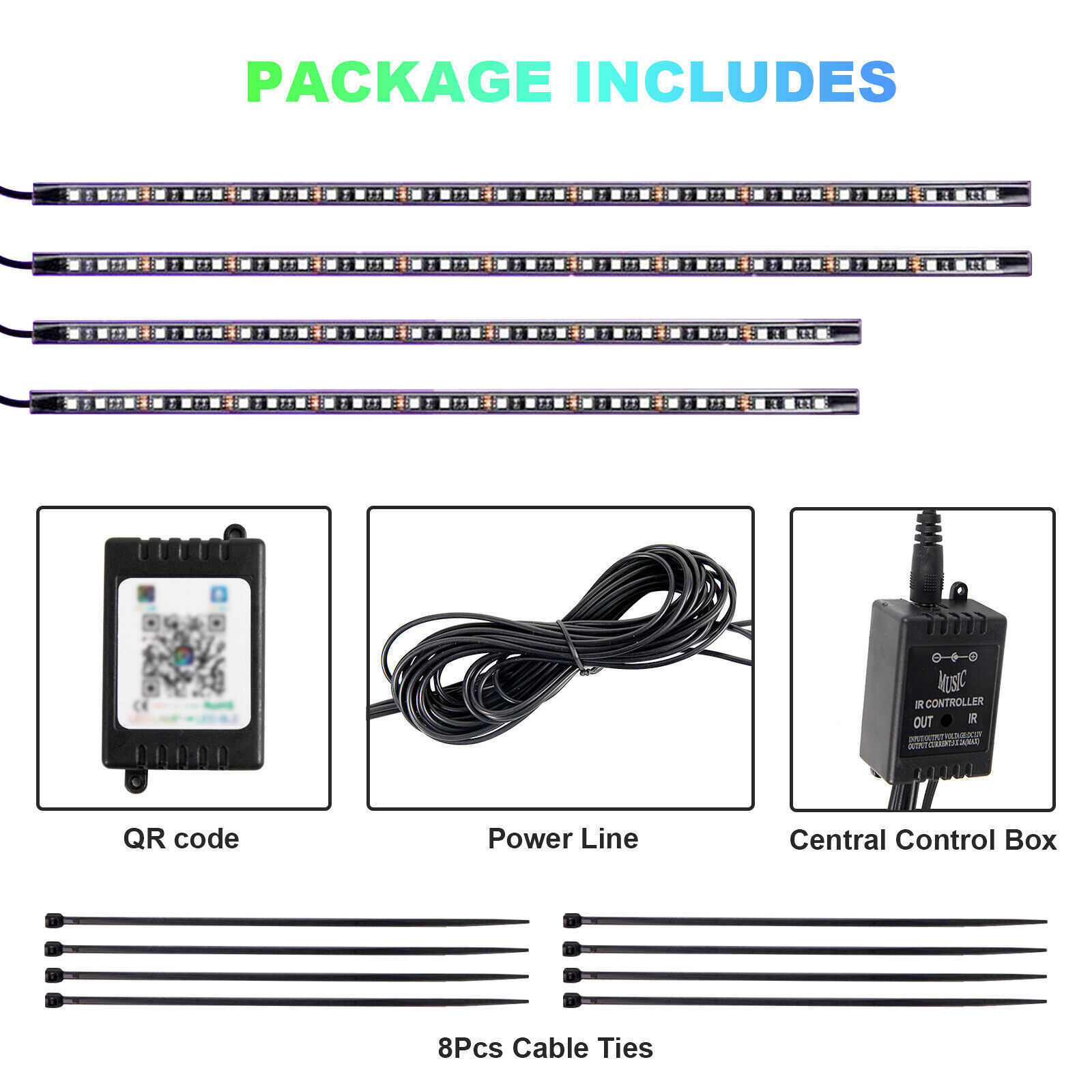 RGB LED Strip Under Car Tube Underglow Underbody System Neon Light Kit
