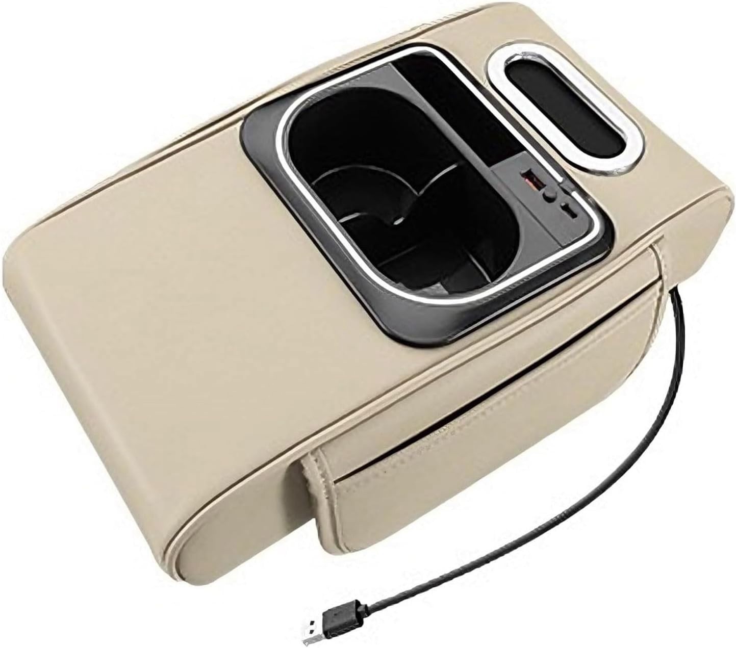 Universal Car Armrest Box Height Increasing Pad, Multifunctional Storage Beige