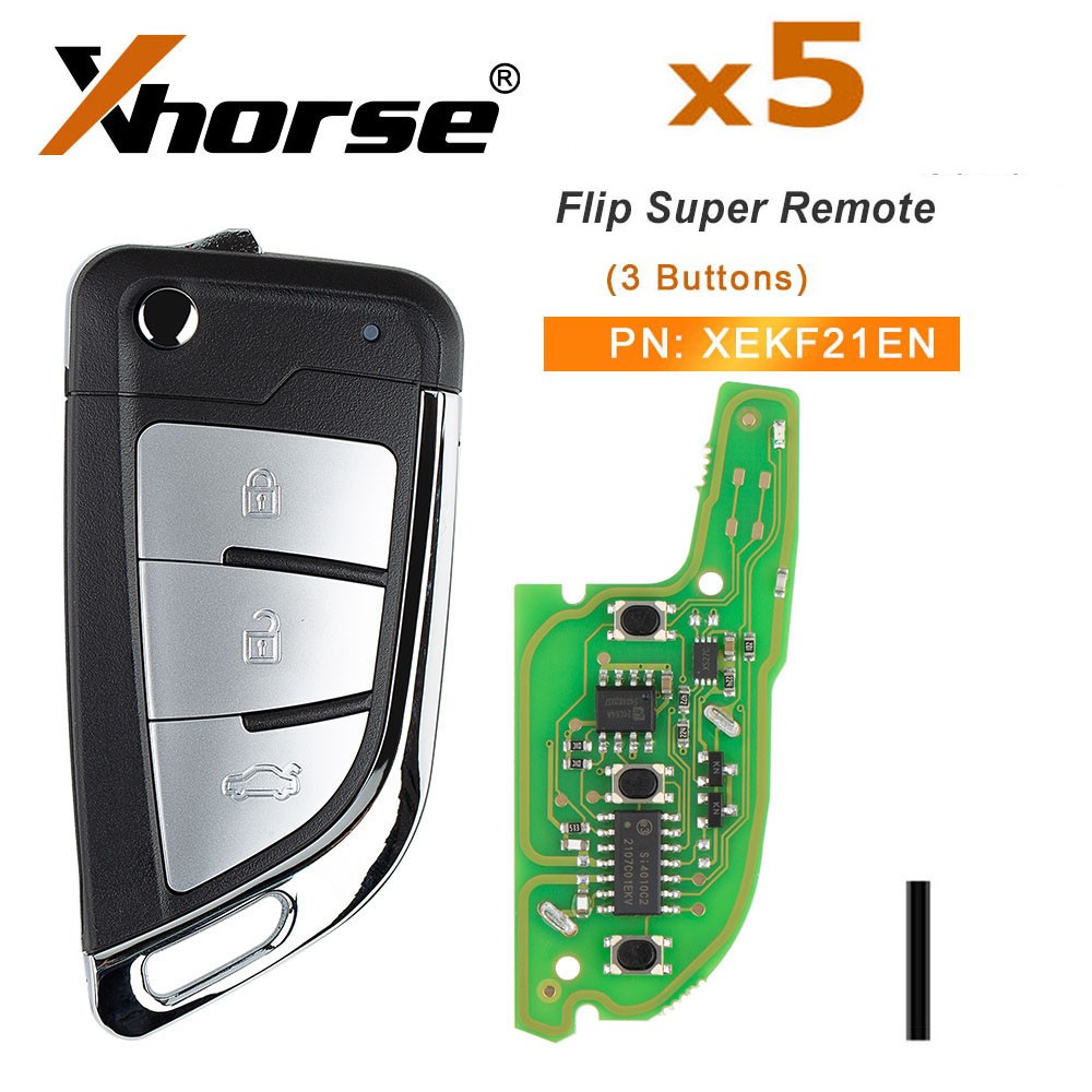 5PCS Xhorse XEKF21EN Super Remote Key Knife Flip 3 Buttons Built-in Super Chip