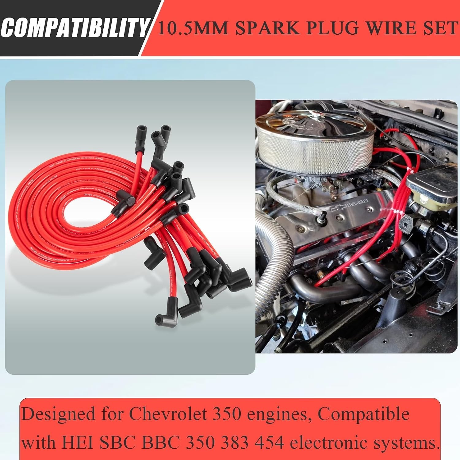 High Performance 10.5mm Spark Plug Wires Set Fit For HEI BBC SBC 350 454 383