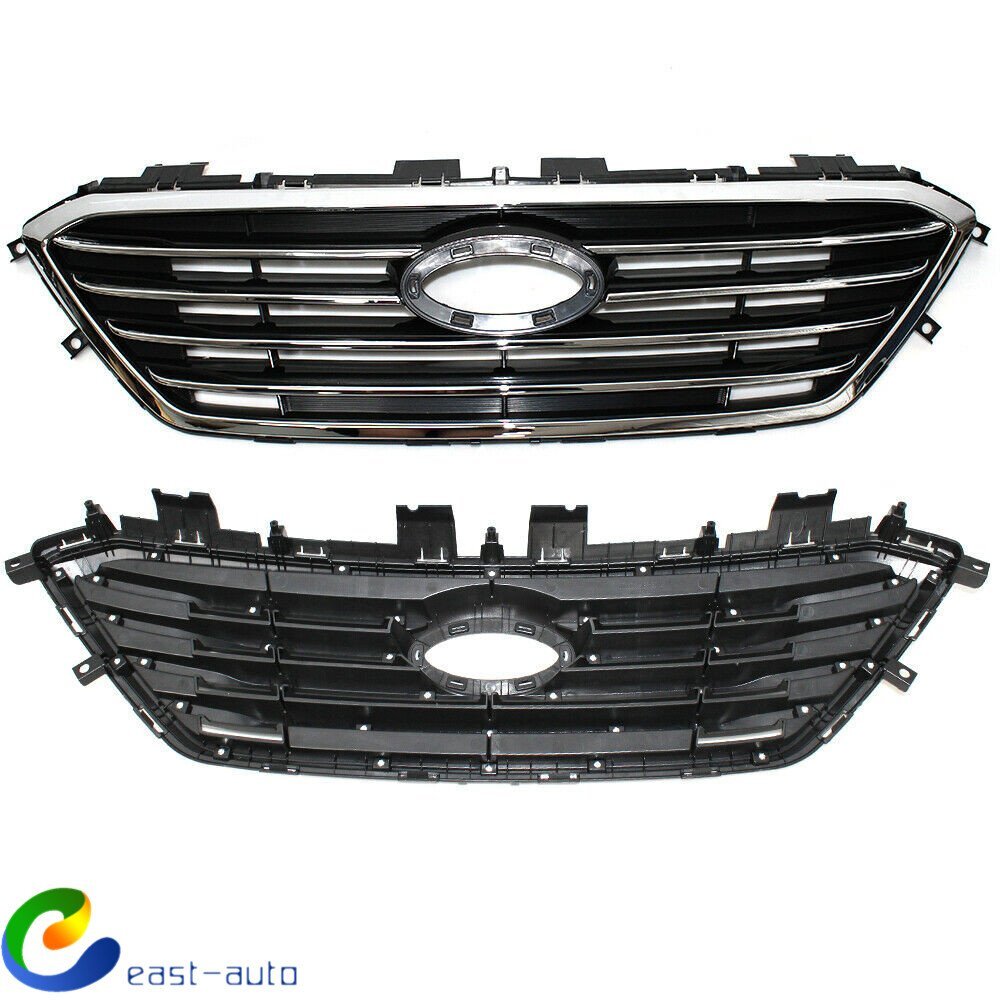 For Hyundai Sonata 2015 2016 2017 Front Bumper Upper Grill Chrome Black Grille