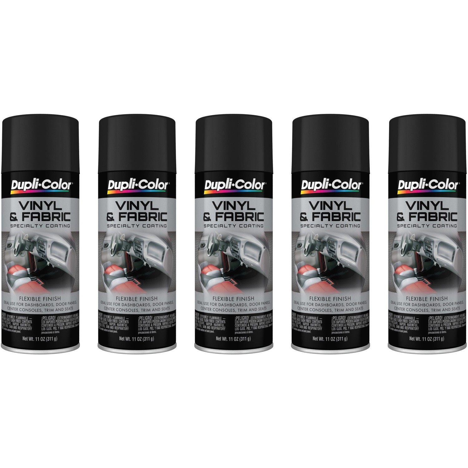Duplicolor HVP106 Vinyl & Fabric Spray High Performance Flat Black 11Oz. 5 Cans