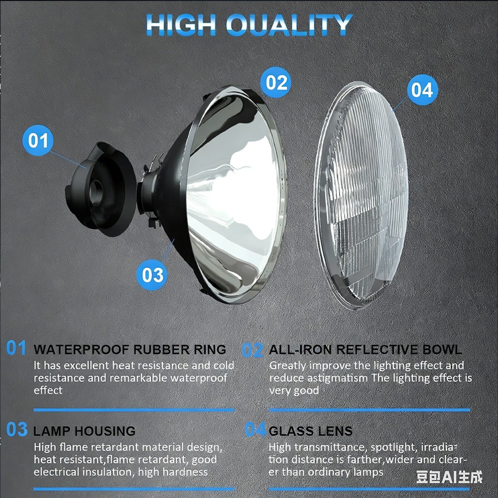 2pcs 7″ inch Round Glass LED Headlights Housing For Ford Fairlane 1955 1956 1957