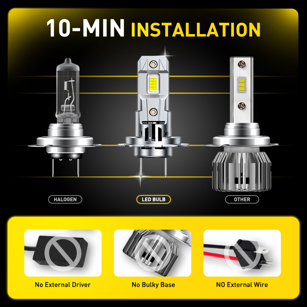 AUXITO H7 LED Headlight Conversion 40000LM 6500K Error Free Canbus Bulb Set