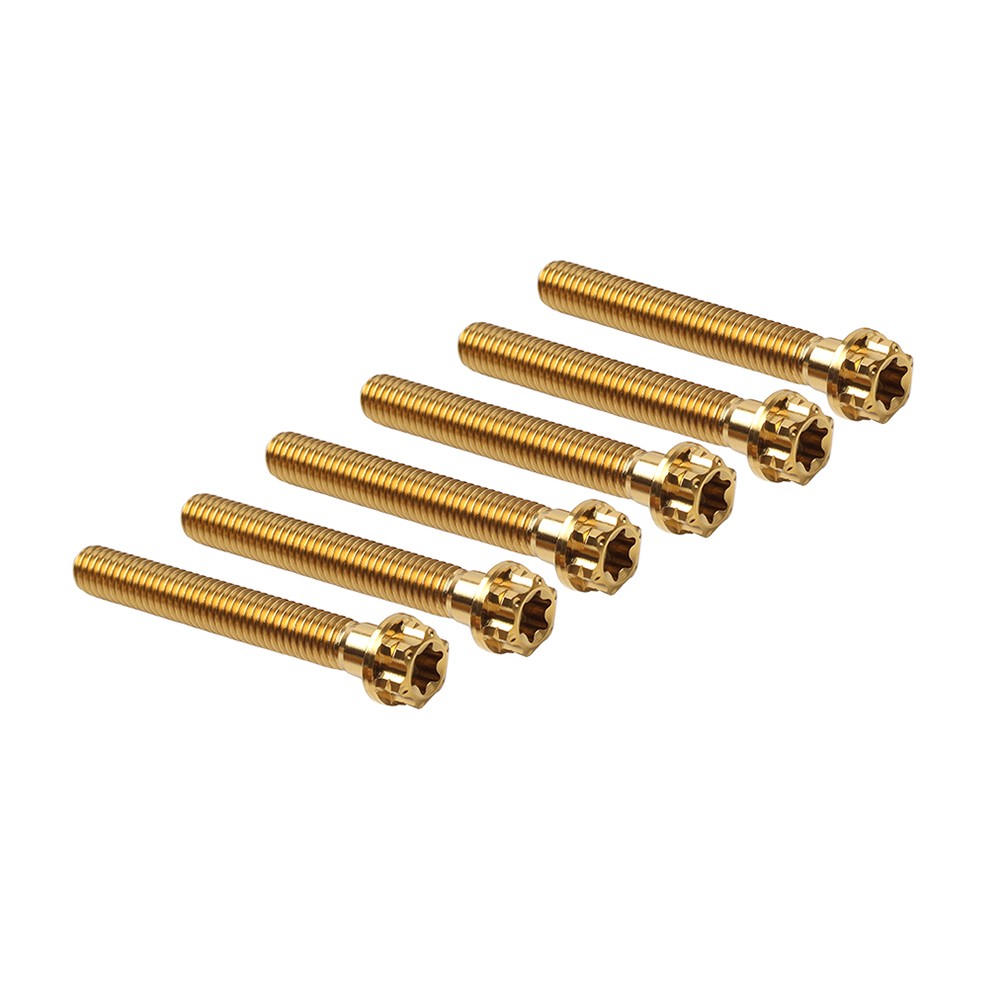 6pcs Titanium Bolts Torx Head Flange Screws M8x50mm Gold For Motorcycle Bike
