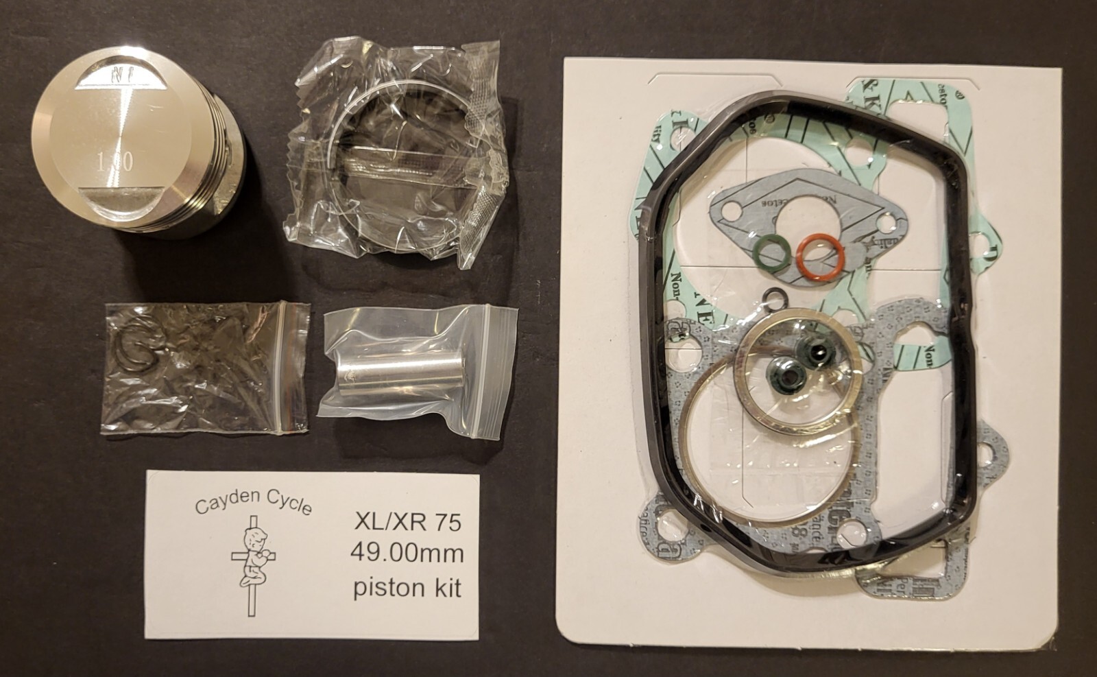 Honda XL75 XR75 piston kit 49.00mm (1.00mm oversize) Cayden Cycle