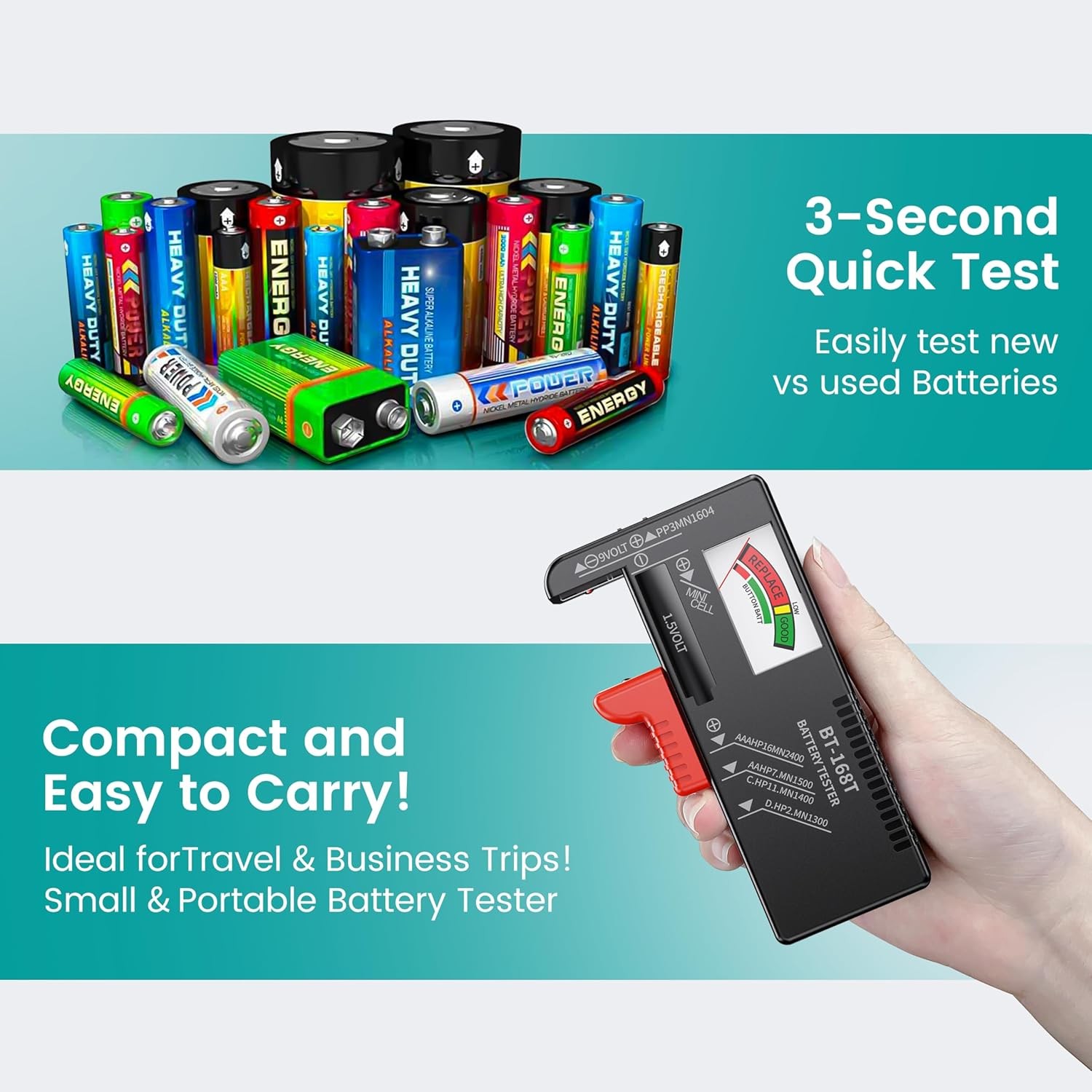 DLYPOW Battery Tester, Universal Battery Checker Small Battery Tester for AAA AA