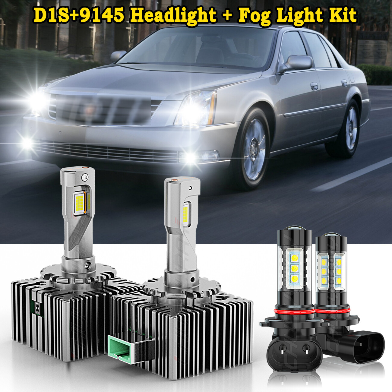 For Cadillac DTS 2006-2011 -4X Xenon LED Headlight Hi/Lo & Fog Light Bulbs